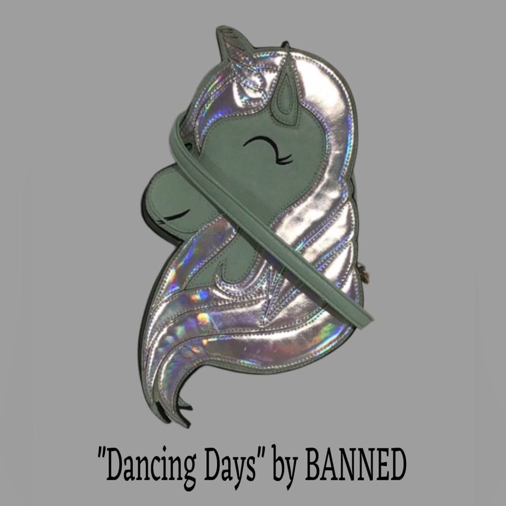 DANCING DAYS by Banned Large Holographic Unicorn Shoulder/Crossbody, Mint Green